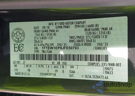 2018 Ford F-150 Xlt z USA, uszkodzony, nr VIN 1FTEW1EP9JFE50793